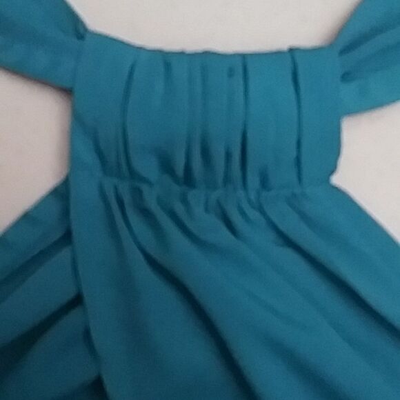 Allen B Tank Top Sleeveless Blouse Silky Twisted Keyhole Racer Back Teal - Picture 4 of 9